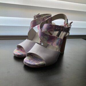 Miista Chunky Clear Heeled Sandals in Opal Water, Size 9